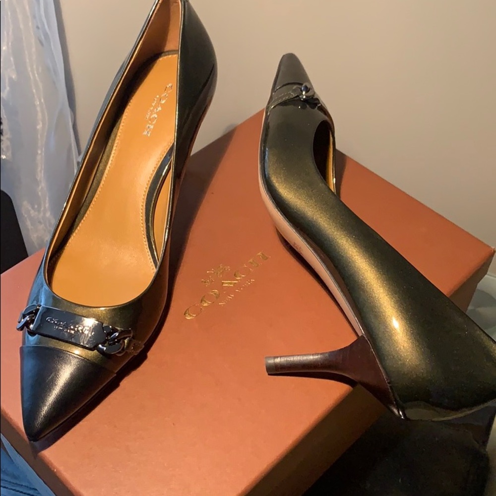 Coach Bowery Pointed-Toe Kitten Heel Pumps